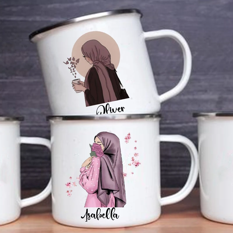 Coffee Equipment With Name - Hijabi-女の子のためのカスタムエナメルカップ,ドリンクカップ,ドリンクカップ,名前の付いたカップ,ハンドル付きのパーソナライズされたカップ