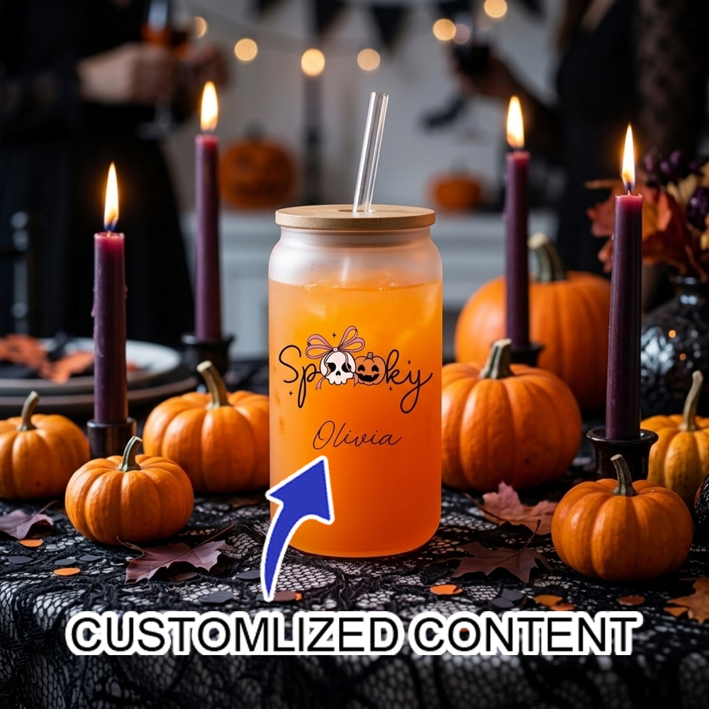 カスタム名入れ スポーキーハロウィン グラスカップ 竹製蓋と - Coffee Equipment With Name のレビューと価格