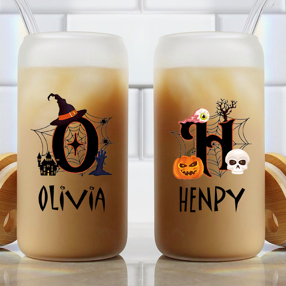カスタムハロウィンネームグラスカップ、竹製蓋付き、魔女の帽子 - Coffee Equipment With Name のレビューと価格
