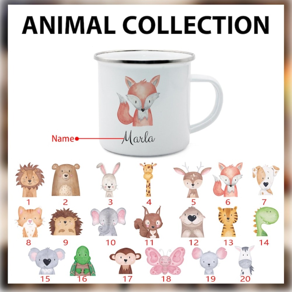 カスタム動物柄名入れコーヒーカップ、子供用パーソナライズカッ - Coffee Equipment With Name のレビューと価格